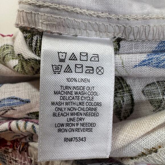 NWT Nicole Miller Wide Leg Pants Size XL 100% Linen European Flax Floral Coastal - Picture 9 of 9